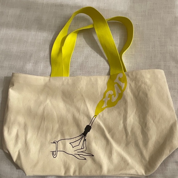 •Cotton Graphic Shopping Reusable Large Cream YellowTote NWOT - Picture 9 of 11